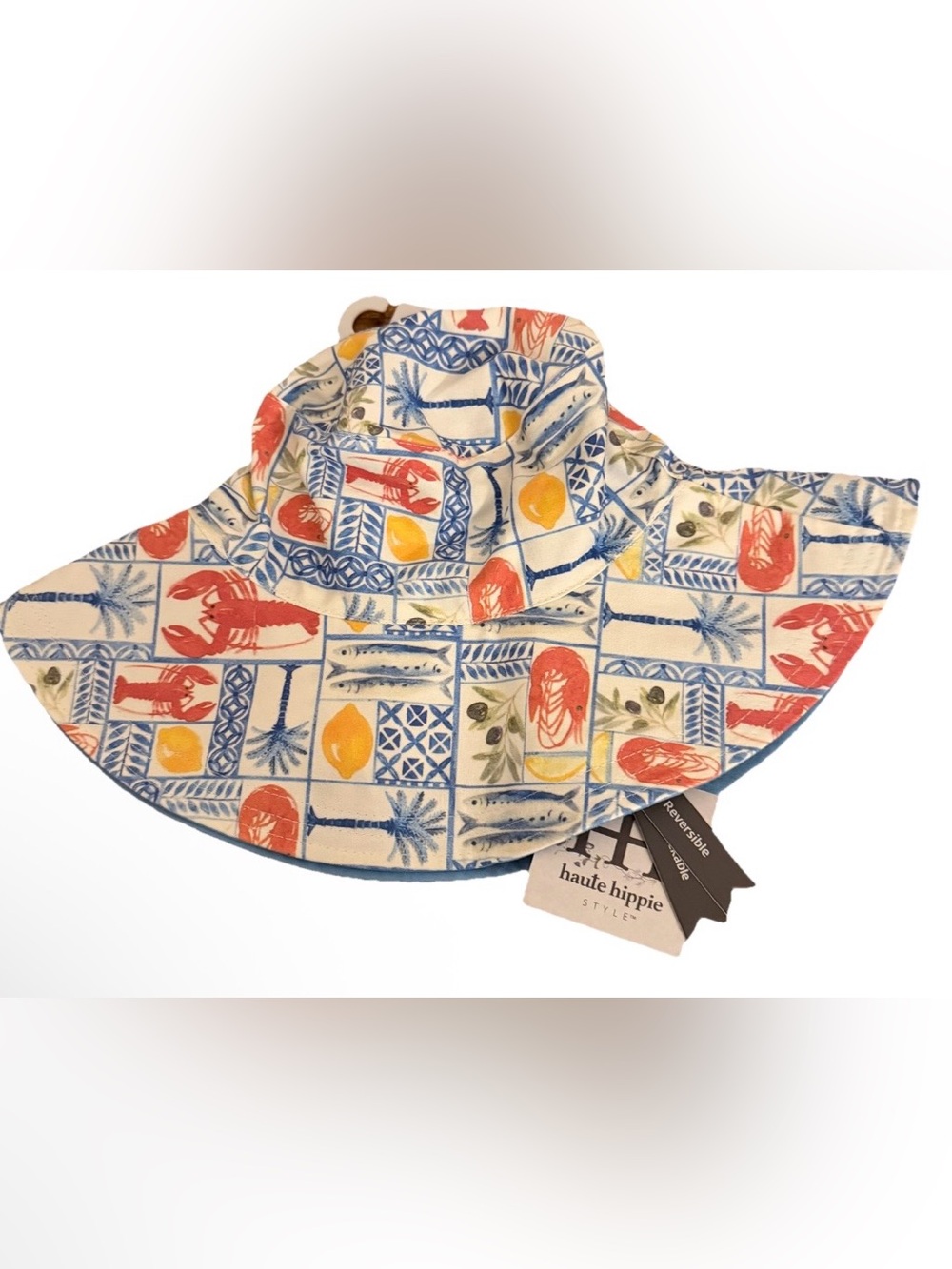 Haute Hippie Lobster Print Reversible Bucket Hat NWT